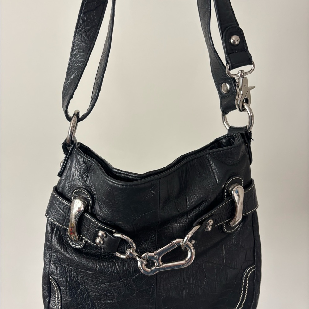 Black Women’s Shoulder Bag with Silver Hardware